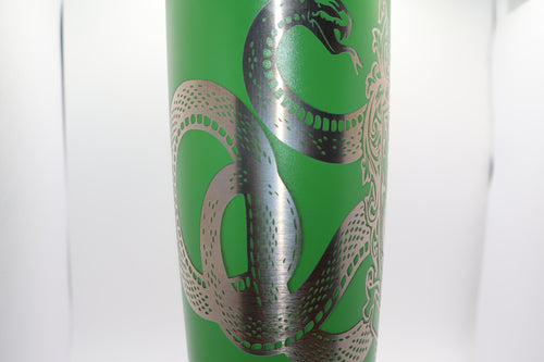 20oz tumbler with a snake and shield design